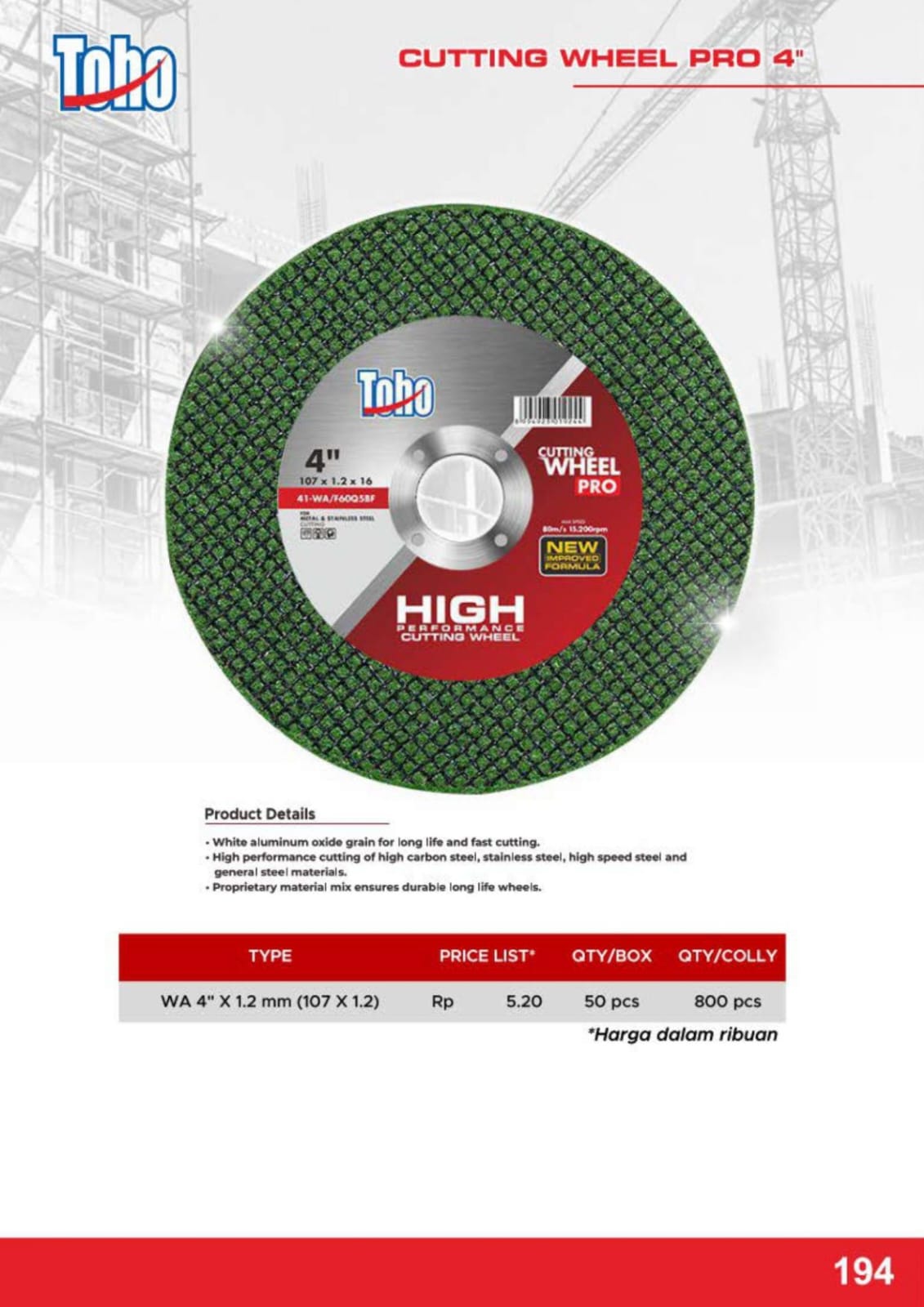 TOHO Mata Potong Besi TOHO mata gerinda potong besi 4 INCH