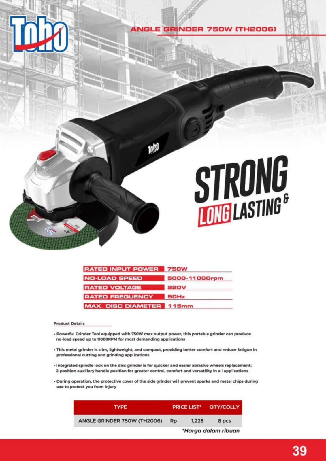 Toho mesin gerinda tangan 4 inch