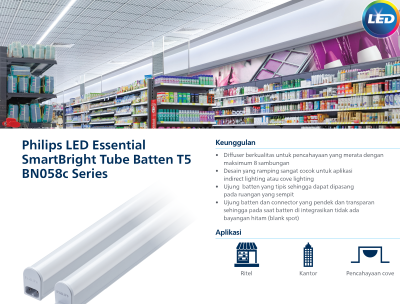 Lampu Philips LED Essent Smartbright Tube batten T5 BN058c series