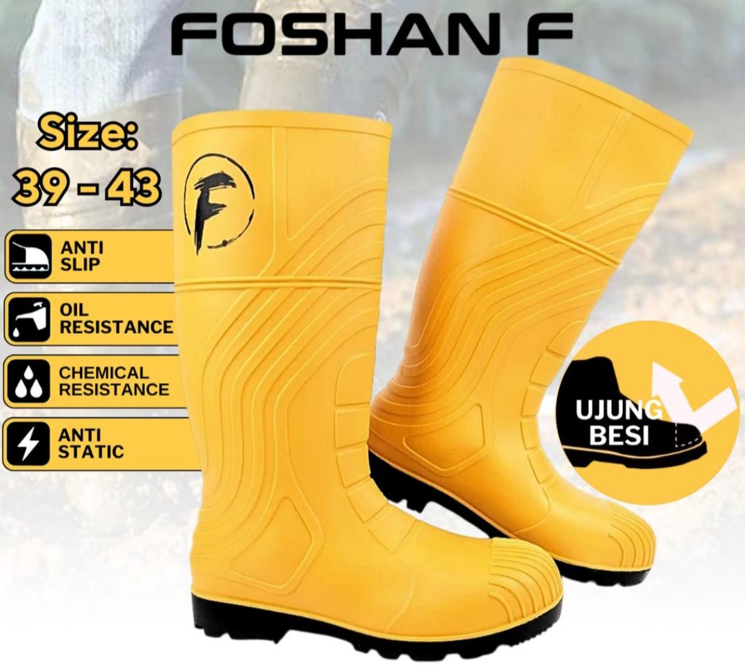 Sepatu Boot Tinggi FOSHAN F Series Safety Kuning Toe Cap Besi