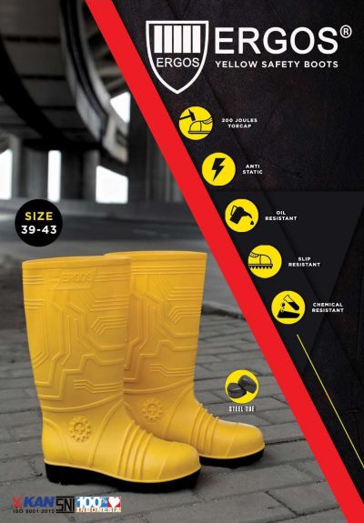 Sepatu Boots Tinggi Safety Petrova ERGOS kuning Steel Toe PVC
