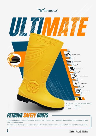 sepatu boots safety Petrova Ultimate Yellow PVC Steel Toe Cap Anti Static