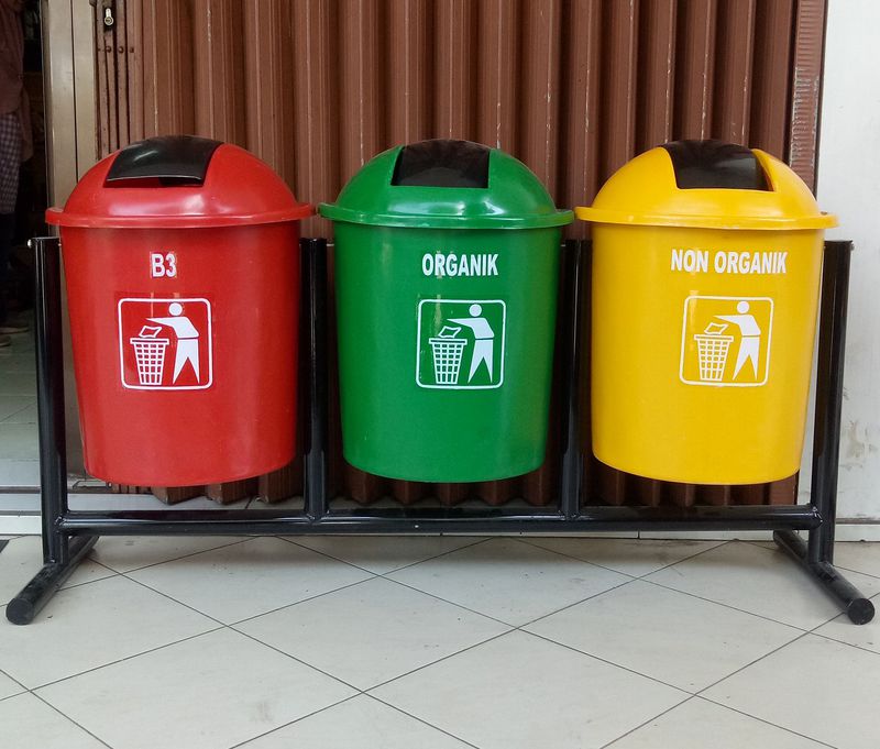 TEMPAT SAMPAH TONG SAMPAH FIBER 50 LITER 3IN1 KUNING HIJAU MERAH BENTUK BULAT