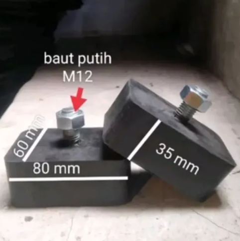 KARET MOUNTING BANTALAN KOTAK 80mm x 60mm x 35mm 1 baut M12