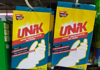 Sarung Tangan Plastik Sekali Pakai Merek Unik (100 lbr )