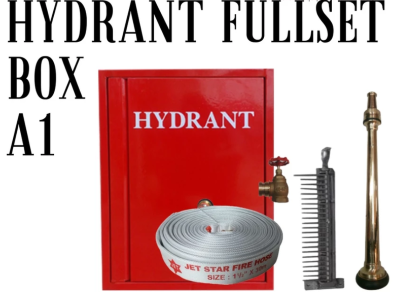 Hydrant ZEKI Box Type A1 (Indoor's Type)(66x52x15 cm) with hHydrant Valve Nozzle 1 Roll Fire Hose 1,5 x 20 mtr Set